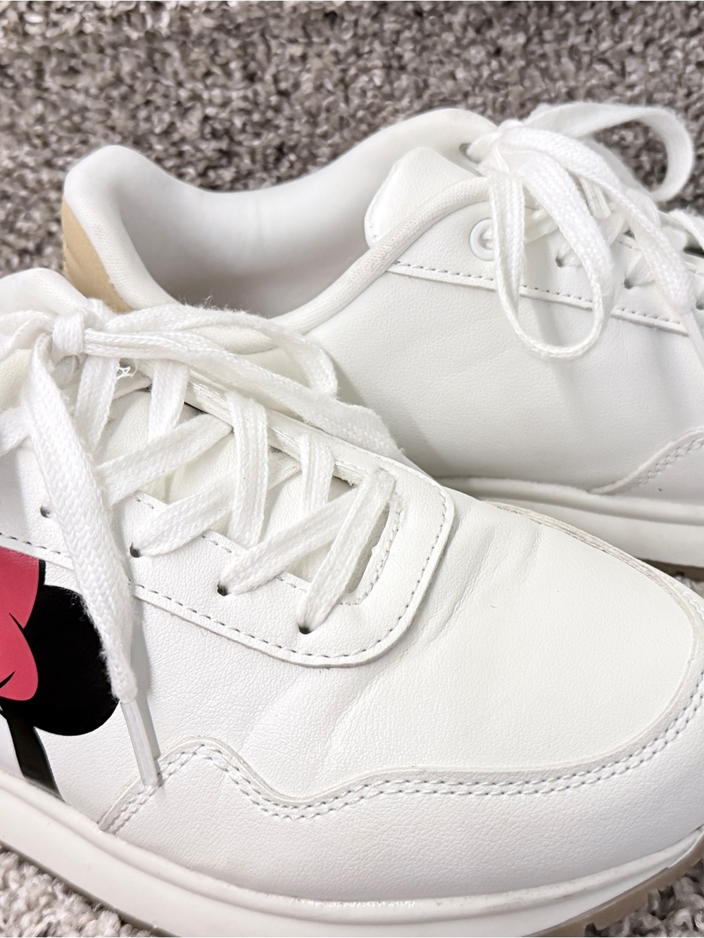 Women's White Leather Sneakers with Pink Accent